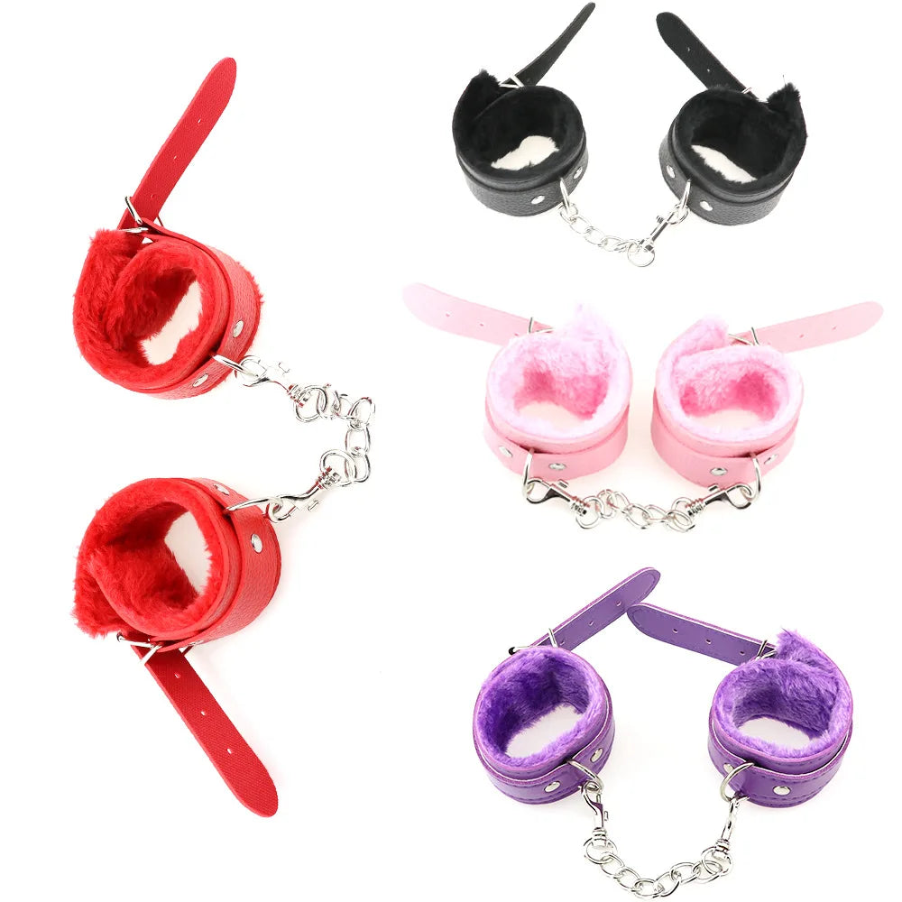 Adjustable Women Sex Plush Handcuffs BDSM Bondage Ankle Cuffs Erotic Whips Adult Games Sex Toys for Couples Flogger Cosplay Tool