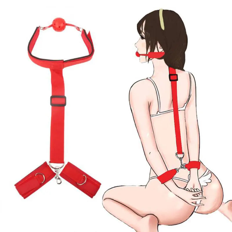 Bdsm Bondage Set Restraint Adult Game Handcuff Neck Collar Wrist Mouth Gag Strap Fetish SM Sex Toy For Woman Couples No Vibrator