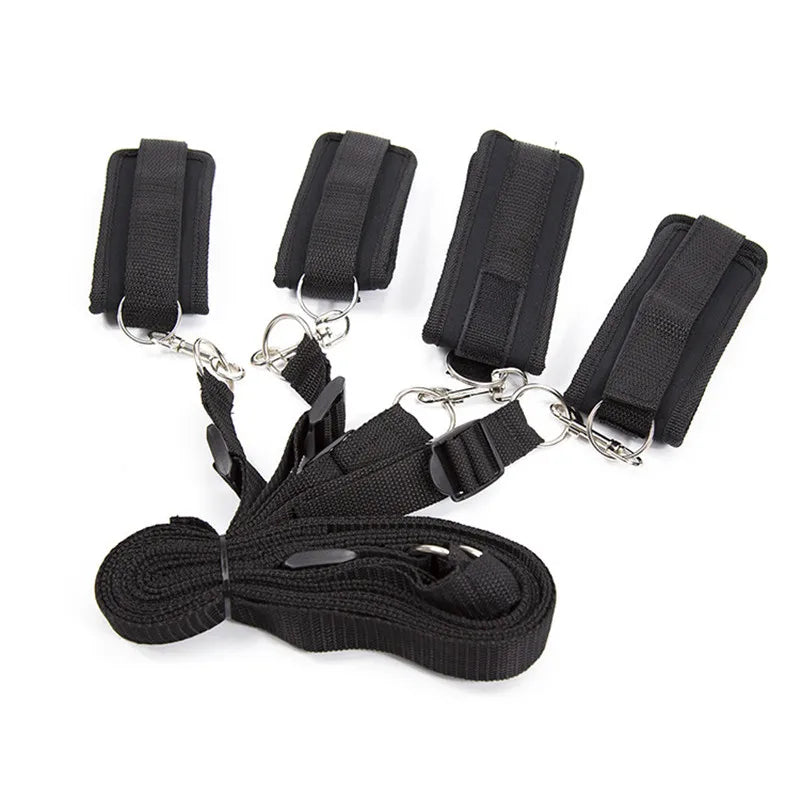 Restraint Set BDSM Bondage Handcuffs & Ankle Cuffs Slave On The Bed Open Leg Flirt Sex Toys For Women Couples Erotic No Vibrator