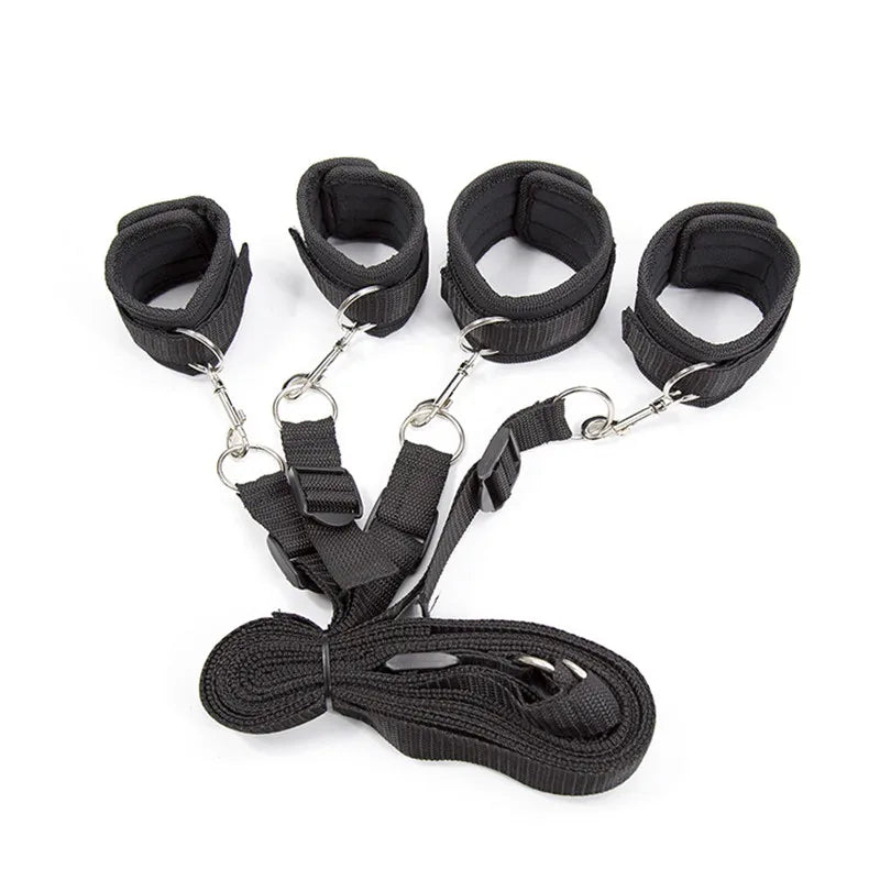 Restraint Set BDSM Bondage Handcuffs & Ankle Cuffs Slave On The Bed Open Leg Flirt Sex Toys For Women Couples Erotic No Vibrator