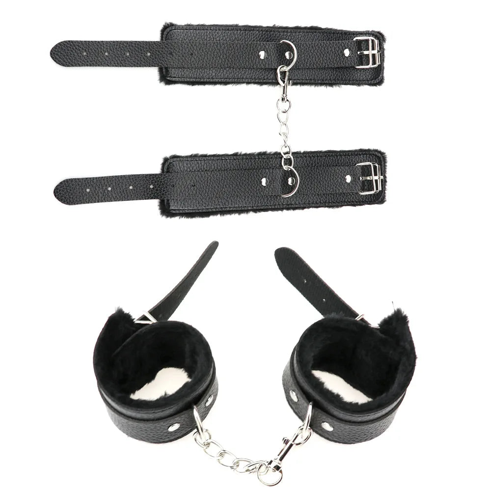 Adjustable Women Sex Plush Handcuffs BDSM Bondage Ankle Cuffs Erotic Whips Adult Games Sex Toys for Couples Flogger Cosplay Tool