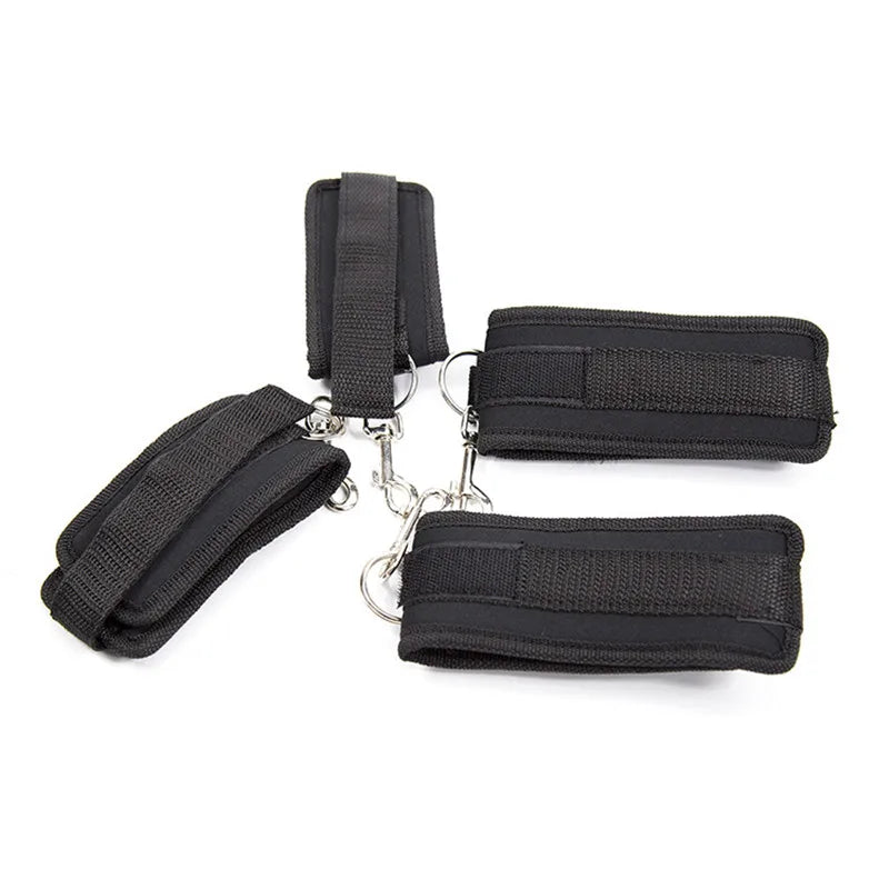 Restraint Set BDSM Bondage Handcuffs & Ankle Cuffs Slave On The Bed Open Leg Flirt Sex Toys For Women Couples Erotic No Vibrator