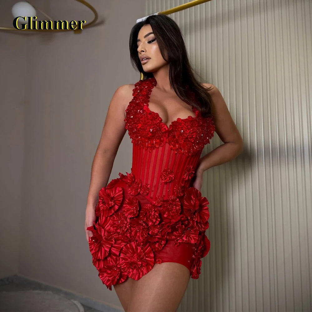 Glimmer Stylish Sweetheart Crystals Prom Dresses Mini for Women Halter Shealth Celebrity Formal Gown Vestidos De Gala Customized