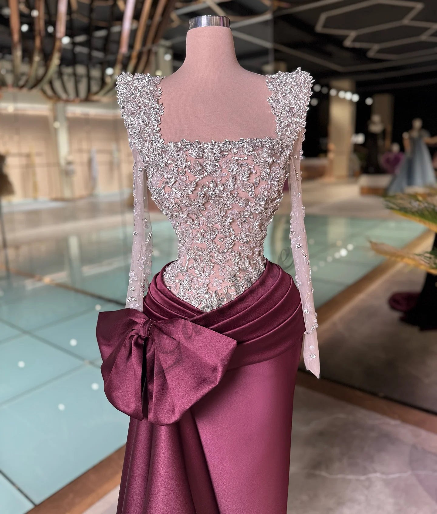 Caroline Exquisite Square Collar Evening Dresses for Women Beadings Pleated Ceremony Saudi Arabric Vestidos De Fiesta Customized
