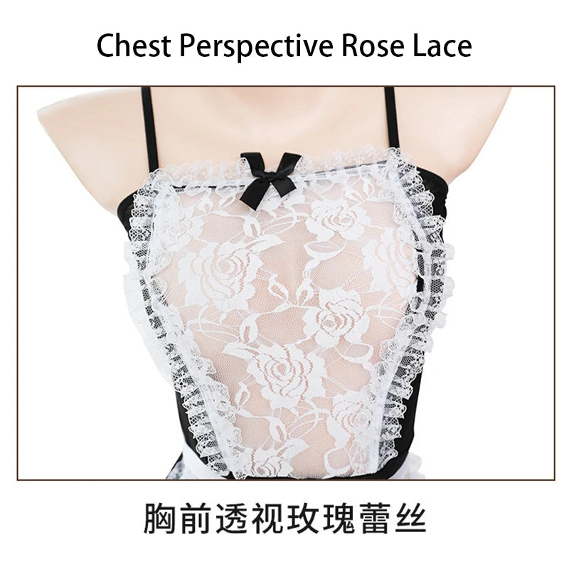 Erotic Crotchless Lingerie Women French Apron Maid Dress T Panties Set Cosplay Lolita Uniform Sexy Costumes Porno Underwear Set