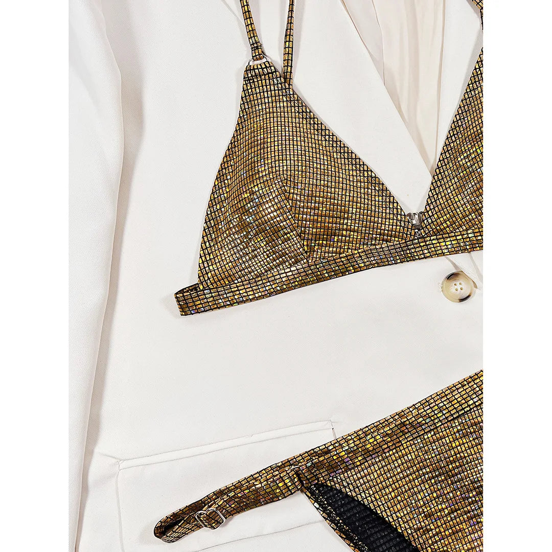 S - XL Sexy Shiny Sequins High Leg Cut Bikini Female Swimsuit Women Swimwear Two-piece Bikini set Bather Bathing Suit Swim V3862