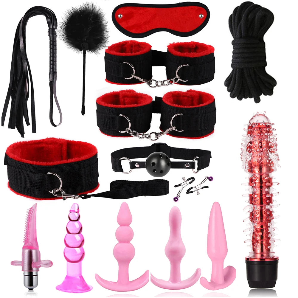 High Quality BDSM Genuine Leather Bondage Set Fetish Handcuffs Collar Gag Whip Fun Sex Toys Female Couple Adult Game 18+