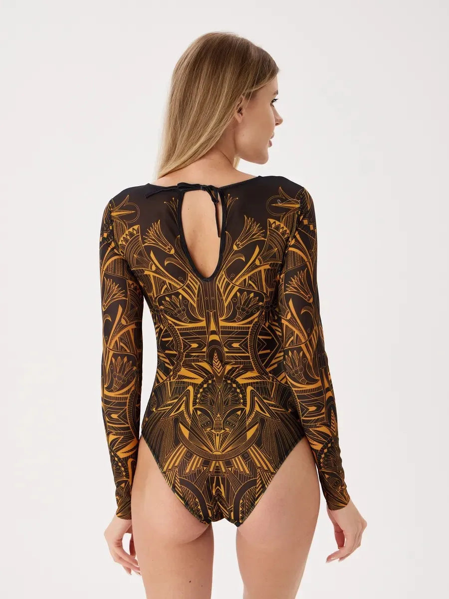 10 Colors Retro Long Sleeve Swimwear Body Suit One Piece Swimsuit Women 2025 Solid Sexy High Cut Bathing Suit Women Monokini