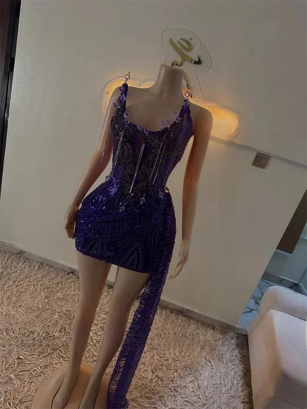 Crystal Beading Homecoming Prom Dress Mermaid Mini Cocktail Gown Birthday Dress Luxury Blackgirl Customized