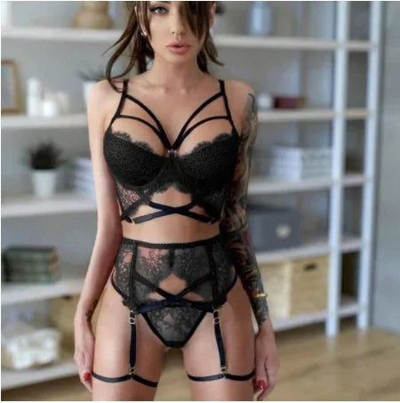 Erotic Lingerie Ladies Sexy Lingerie Exotic Clothing Sexy Hot Bra Panties Underwear Set Intimate Hollow Red Garter Underwear Set