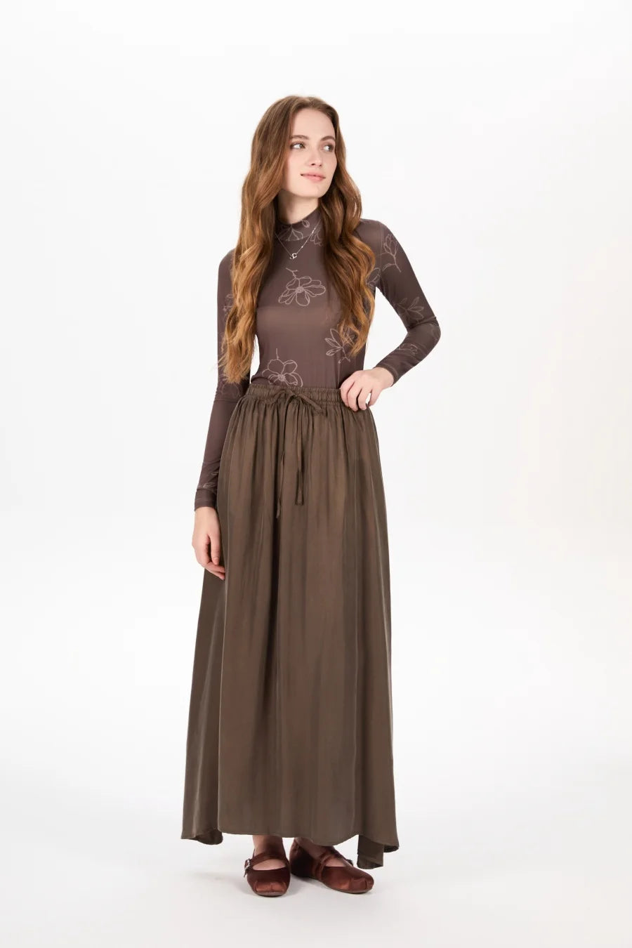 AS AW25 super soft high quality expensive cupro collection shirt + slip dress + skirt + print mockneck woman matching set