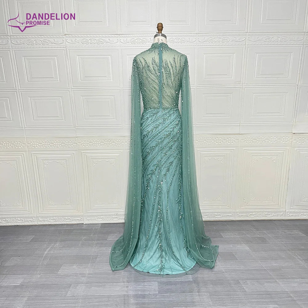 Luxury Mermaid Beaded Cape Sleeves High-Neck Evening Dresses Party Gowns for Women Wedding Customized