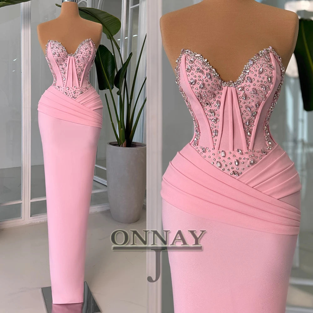 Customized Pink Mermaid Prom Dresses for Women Corset Crystals Gala Bespoke Occasion Gown Vestidos De Fiesta Plus