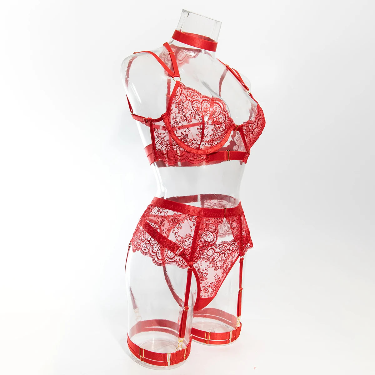 Luxury Embroidered Metal Buckle Complicated Erotic Intimate Set Women's Sexy Transparent Front Open Lingerie Sets Onlyfans kit