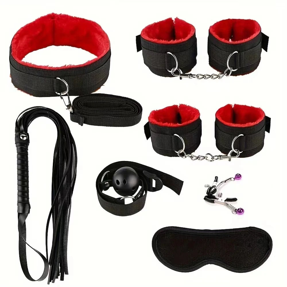 Sex Toy BDSM Kits Plush Bondage Set Handcuffs Sex Games Whip Gag Nipple Clamps Toys For Couples No Vibrator Exotic Accessories