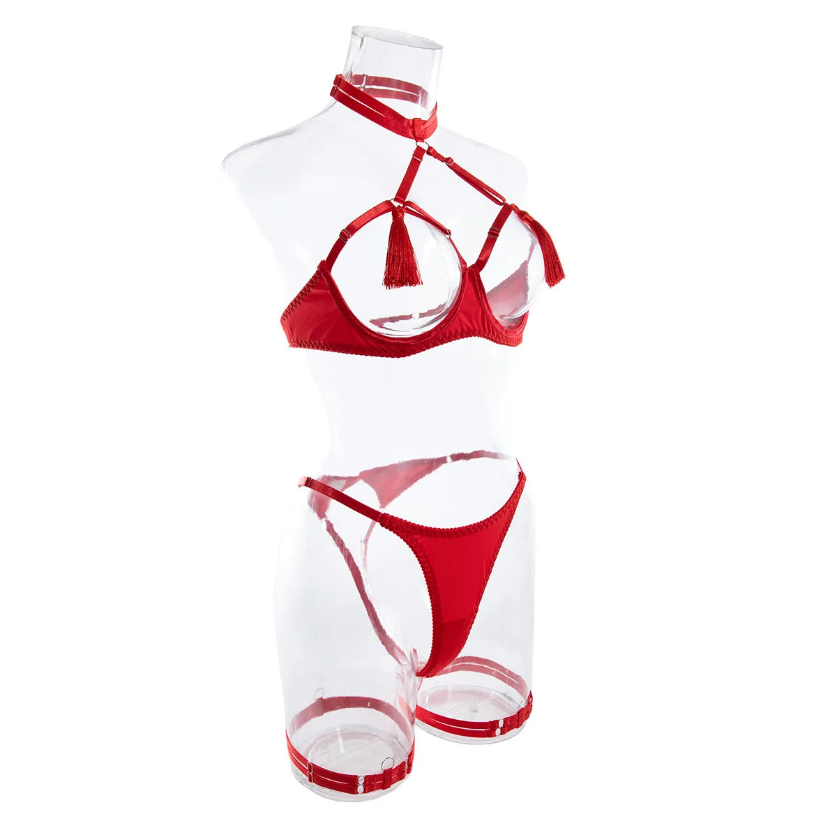 Sensual Tassel Lingerie Set Women See Through Halter Cut Out Sexy Bilizna Erotic Set Intimate Naked Back Open Brief Kit