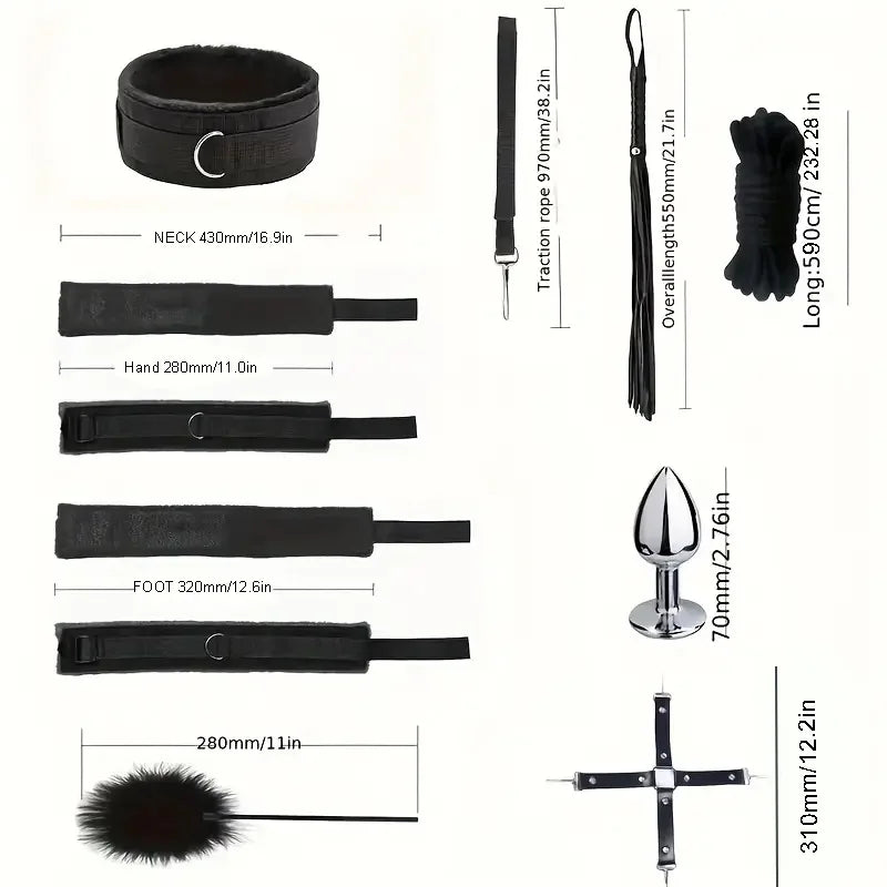 BDSM Bondage Kit for Women Adult Sex Toys Handcuffs, Restraints, Anal Toys, Mouth Gag, Whip, Nipple Clamps, Exotic Adult Games