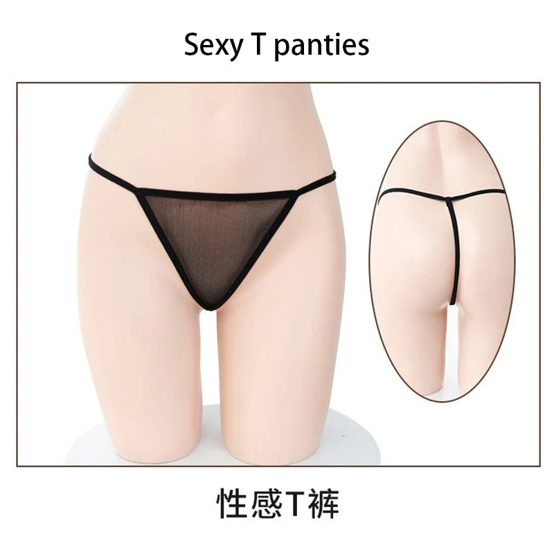 Erotic Crotchless Lingerie Women French Apron Maid Dress T Panties Set Cosplay Lolita Uniform Sexy Costumes Porno Underwear Set