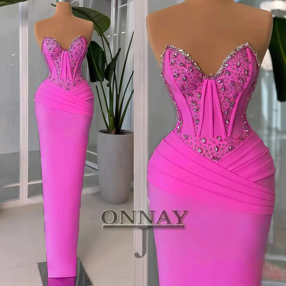 Customized Pink Mermaid Prom Dresses for Women Corset Crystals Gala Bespoke Occasion Gown Vestidos De Fiesta Plus
