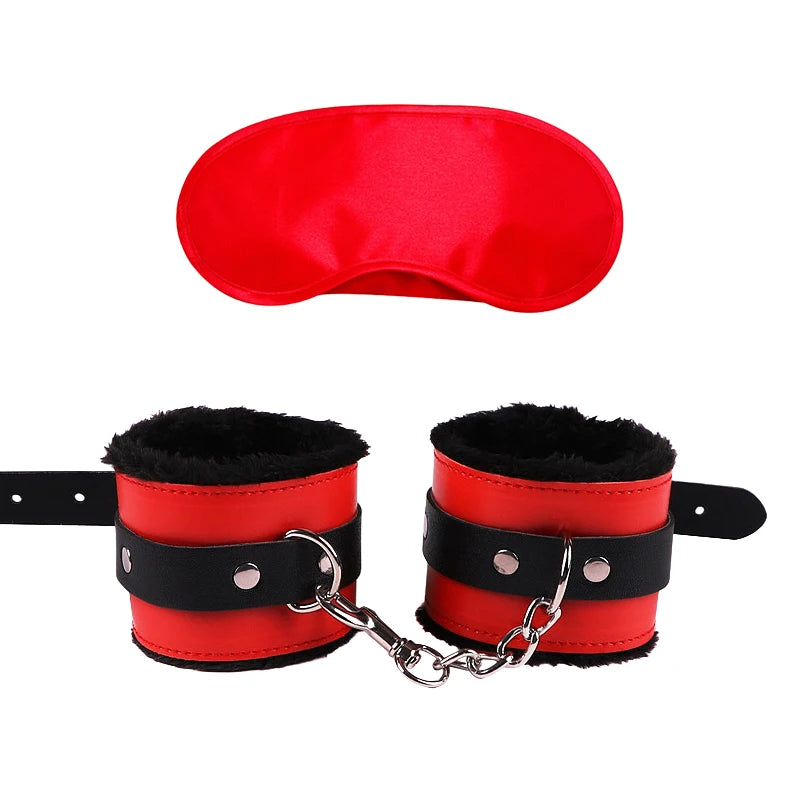Sex Toys For Women Bdsm Set Sexy Leather Plush Sex Toys Bondage Kit Handcuffs Feather Blindfold Fetish Flirt Goods For Adults