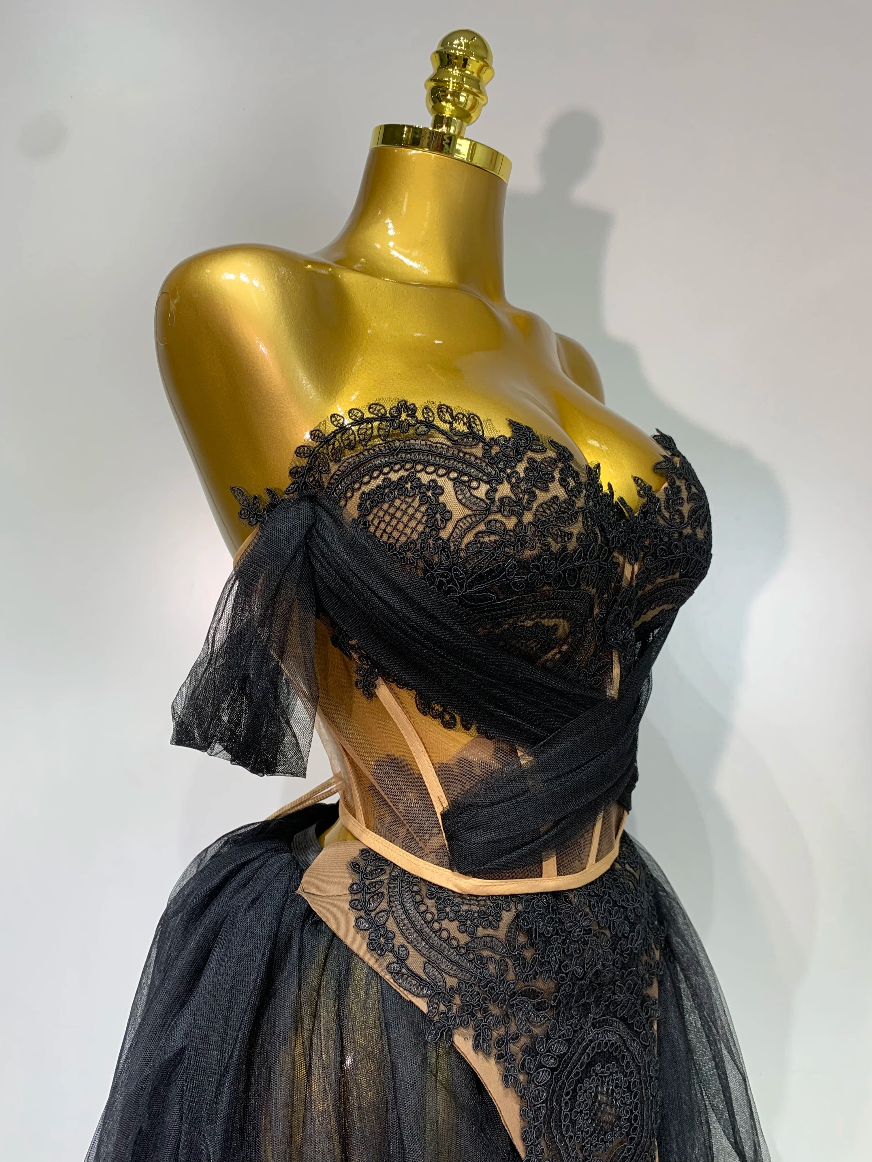 Women Sexy Strapless Pink Mesh Two Pieces Set Prom Gown Celebrate Birthday Nightclub Party Singer Stage Performance Costume