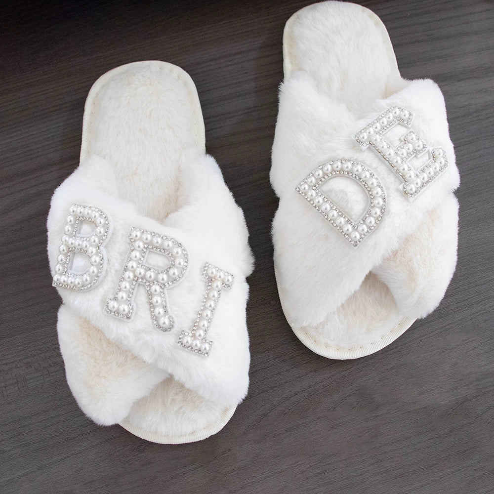 Bride To Be Fuzzy Soft Slippers for Wedding Bachelorette Party Supplies Bride Letter Slippers Bridal Shower Honeymoon Gift