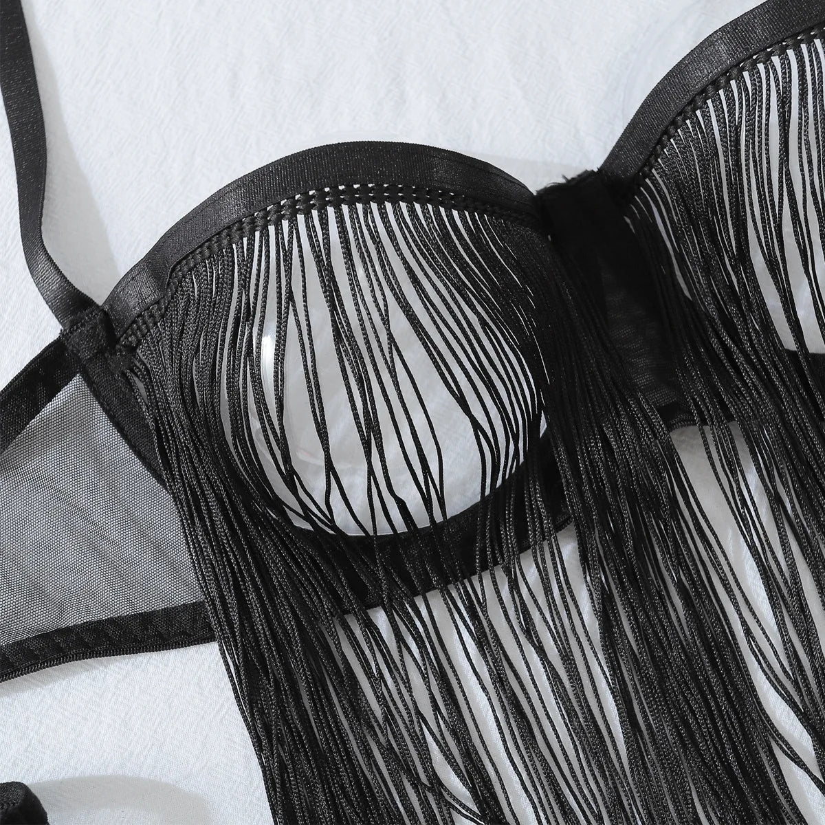 Ellolace Tassel Porn Erotic Lingerie 8-Piece Transparent Ultra Sexy Adult Costume with Garter Outfit Call The Night Sex Suit