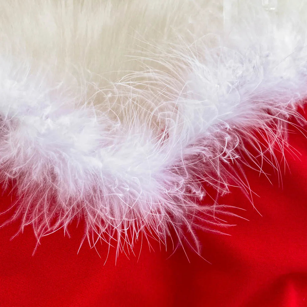 Foamlina Women's Christmas Dress Sexy Low-cut Waist Thin Big Pendulum Fluffy Splicing Suspender Tube Ling Dress Red