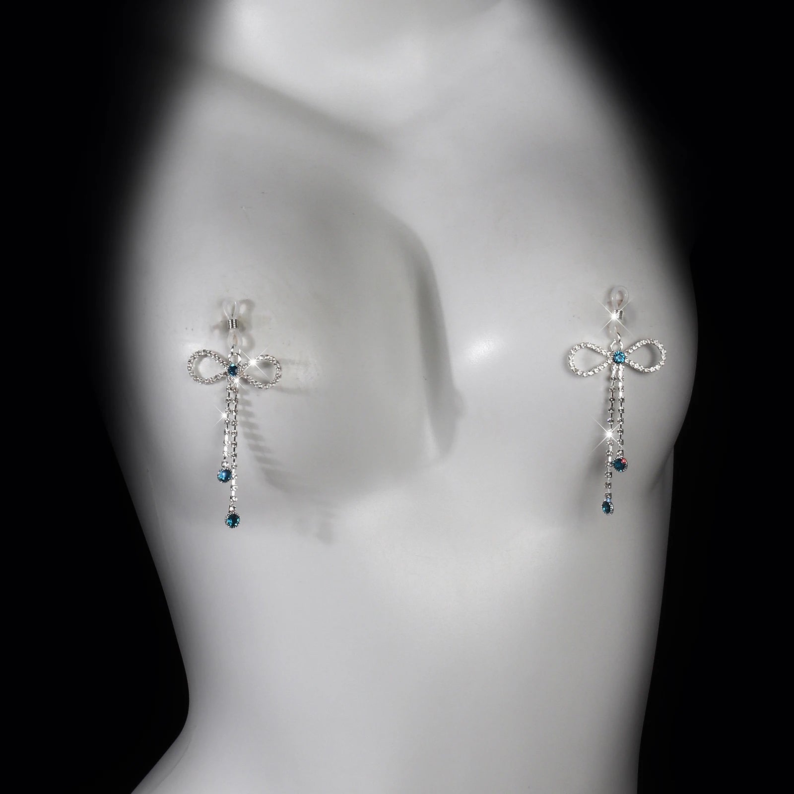 1 pair of sexy vintage bowknot rhinestone chest chain, suitable for wearing at nightclubs, parties, and Valentine's Day