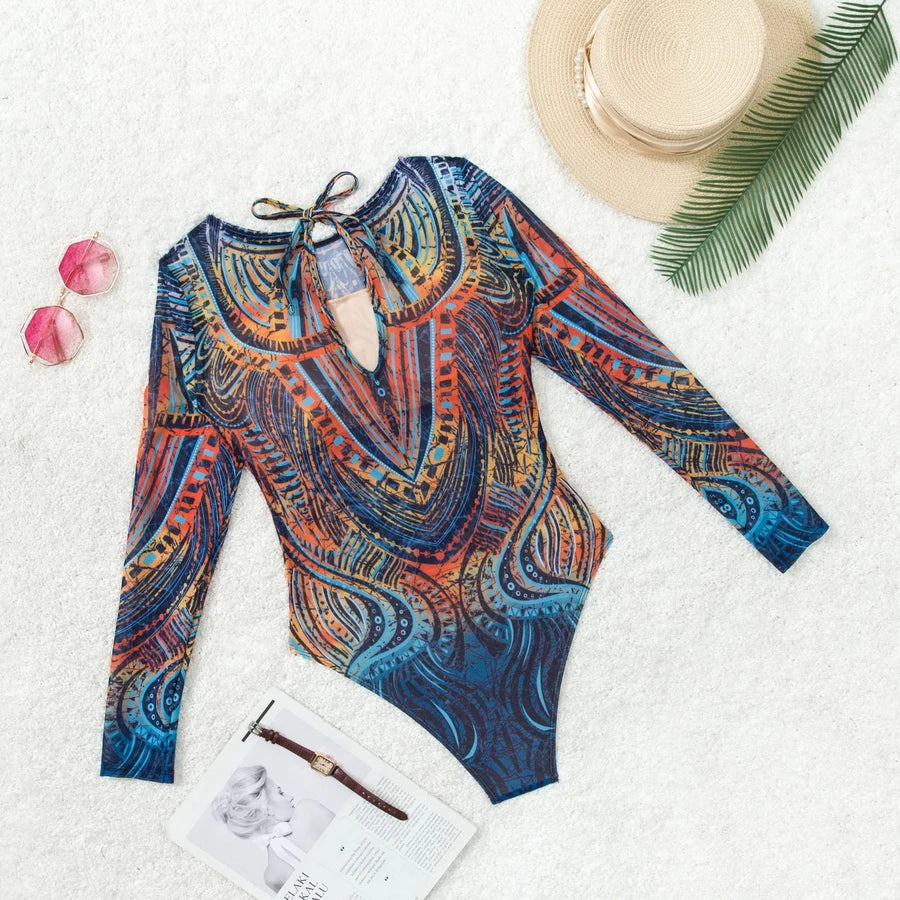 10 Colors Retro Long Sleeve Swimwear Body Suit One Piece Swimsuit Women 2025 Solid Sexy High Cut Bathing Suit Women Monokini