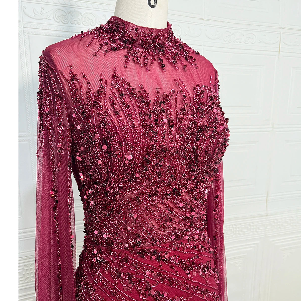 Luxury Mermaid Beaded Cape Sleeves High-Neck Evening Dresses Party Gowns for Women Wedding Customized