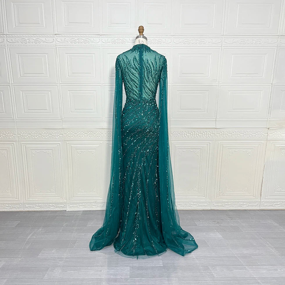 Luxury Mermaid Beaded Cape Sleeves High-Neck Evening Dresses Party Gowns for Women Wedding Customized