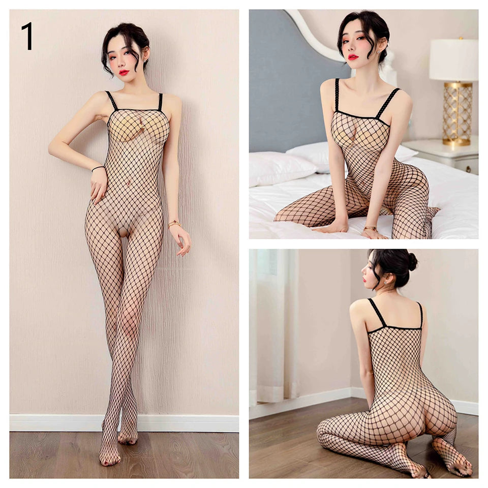 Hot Sexy Lingerie Women Body Full Bodystockings Fishnet Bodysuit Crotchless Tights Sex Set Porn Stripper Costume Erotic Outfits