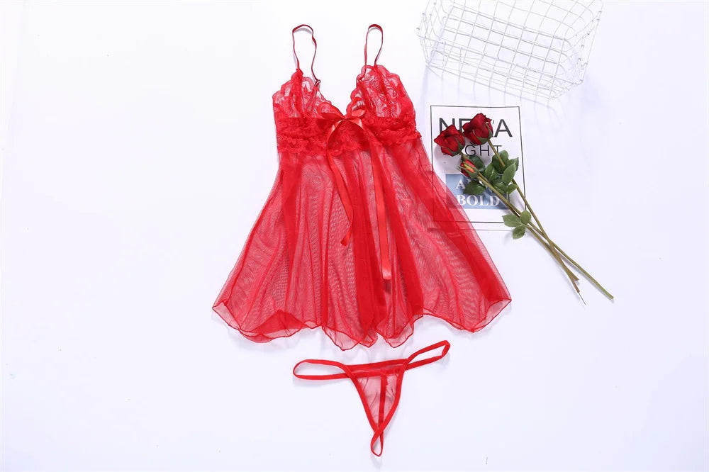 Sexy Lingerie Women Crotchless Sleepwear Pajamas Lace Night Dress Exotic Female Underwear Nightgown G-string Erotic Costumes