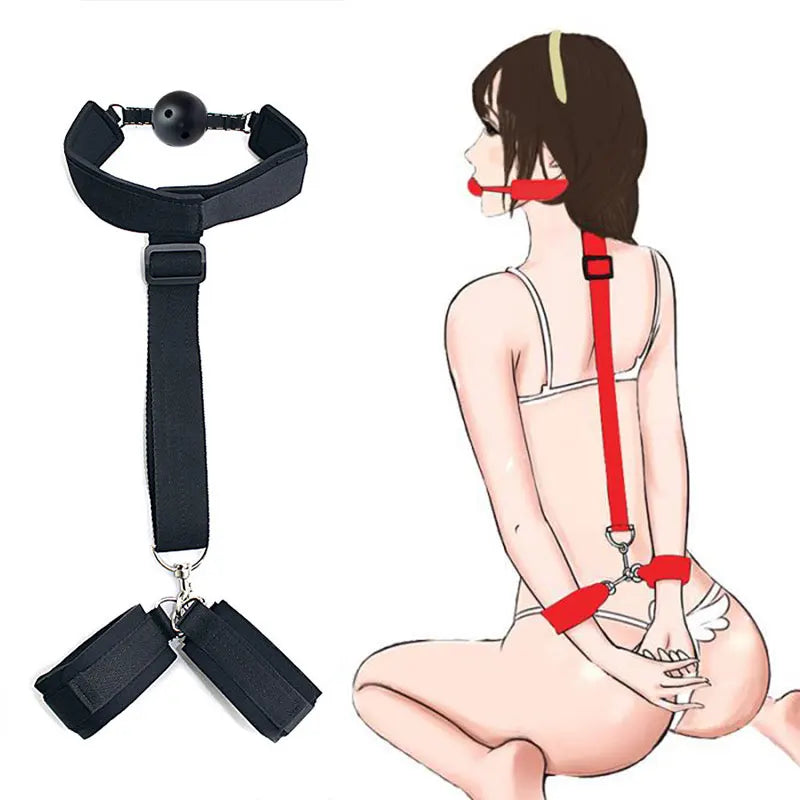 Bdsm Bondage Set Restraint Adult Game No Vibrator Handcuff Neck Collar Wrist Mouth Gag Strap Fetish Sex Toys For Woman Couples