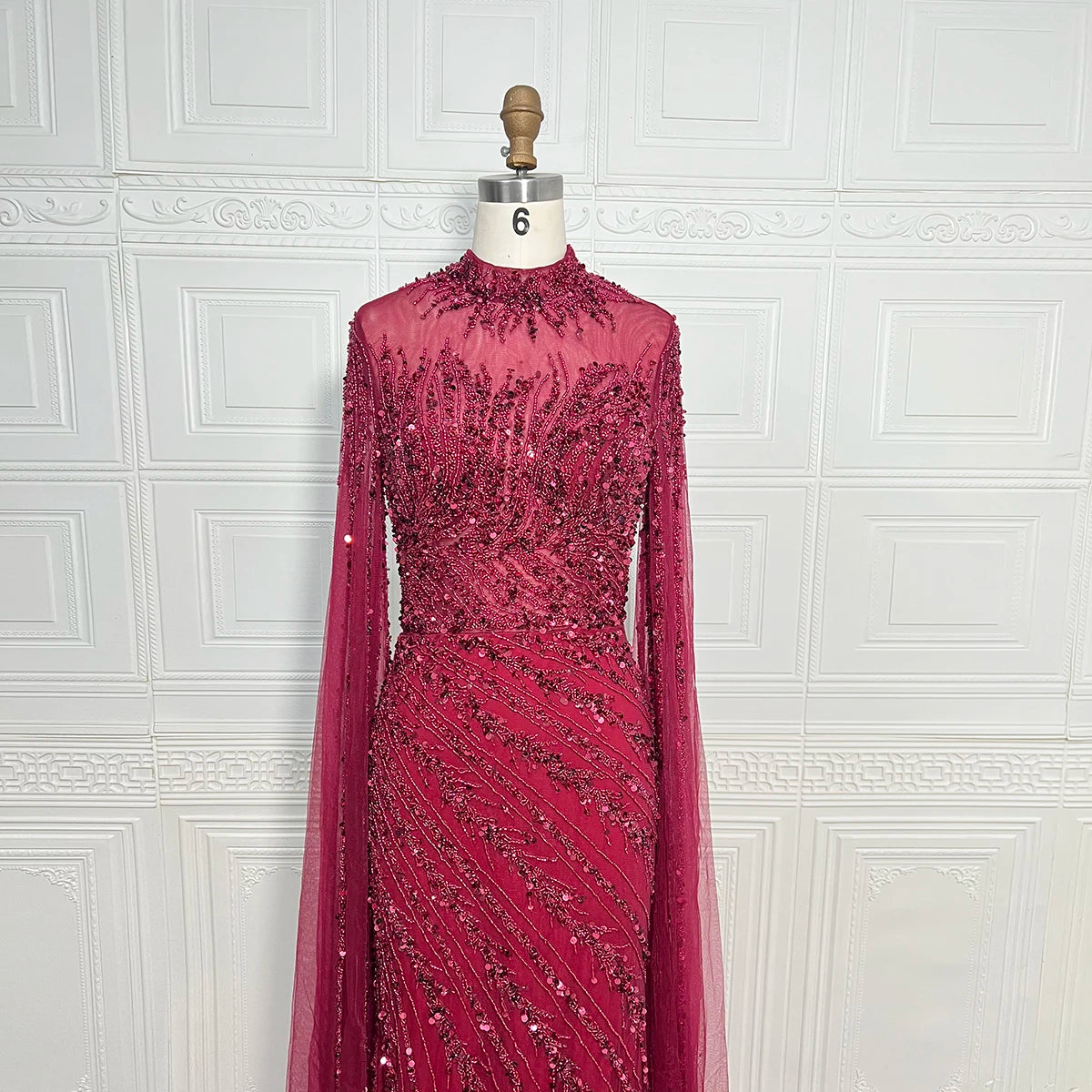 Luxury Mermaid Beaded Cape Sleeves High-Neck Evening Dresses Party Gowns for Women Wedding Customized