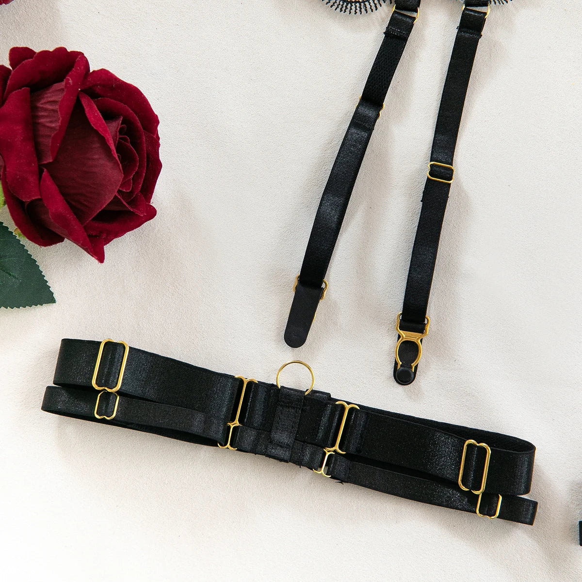 Luxury Embroidered Metal Buckle Complicated Erotic Intimate Set Women's Sexy Transparent Front Open Lingerie Sets Onlyfans kit