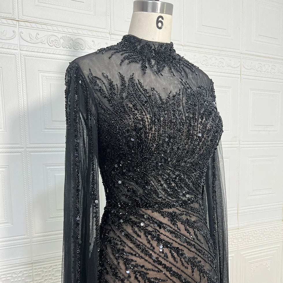 Luxury Mermaid Beaded Cape Sleeves High-Neck Evening Dresses Party Gowns for Women Wedding Customized