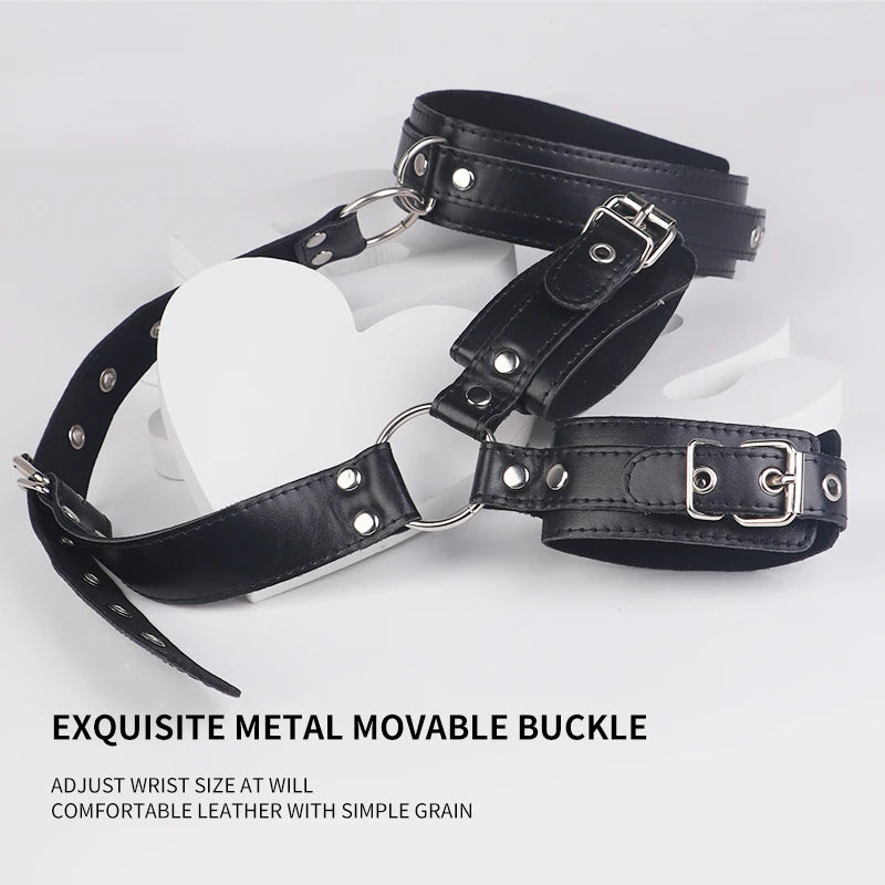 Neck to Wrist Restraints Kit Sexy Women BDSM Fetish Behind Back Handcuffs Collar Adjustable Bondage Set Couple SM Sex Game Tool