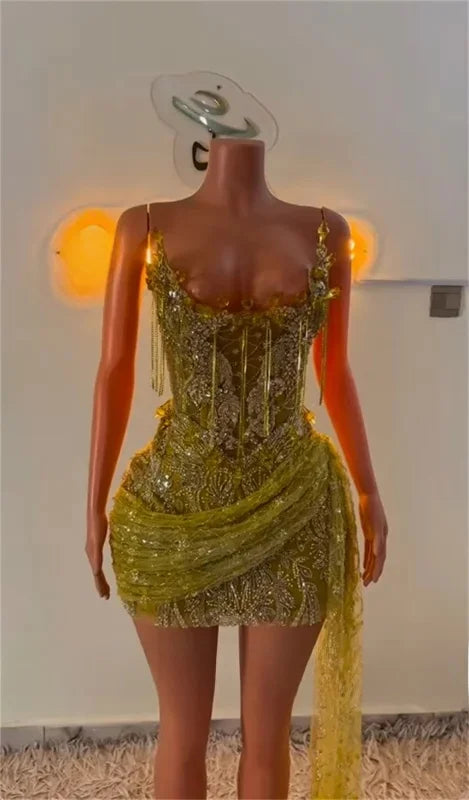 Crystal Beading Homecoming Prom Dress Mermaid Mini Cocktail Gown Birthday Dress Luxury Blackgirl Customized