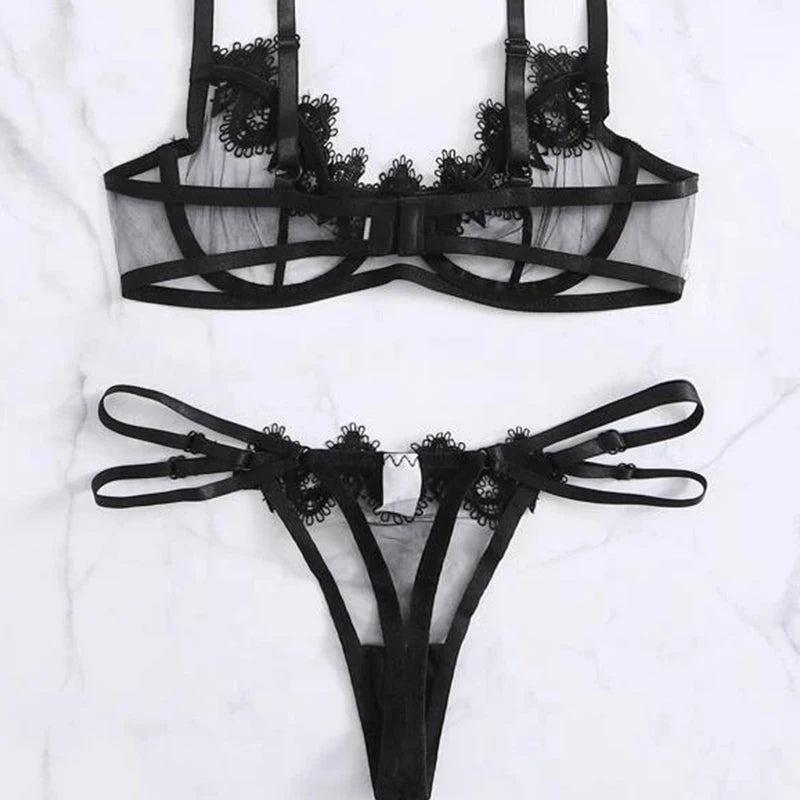 2pcs Set Sexy Lingerie for Women Underwear Panty Set Play See through Lace Bodysuit Babydoll Sleepwear