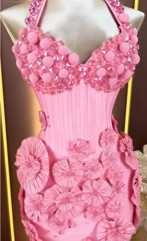 Glimmer Stylish Sweetheart Crystals Prom Dresses Mini for Women Halter Shealth Celebrity Formal Gown Vestidos De Gala Customized