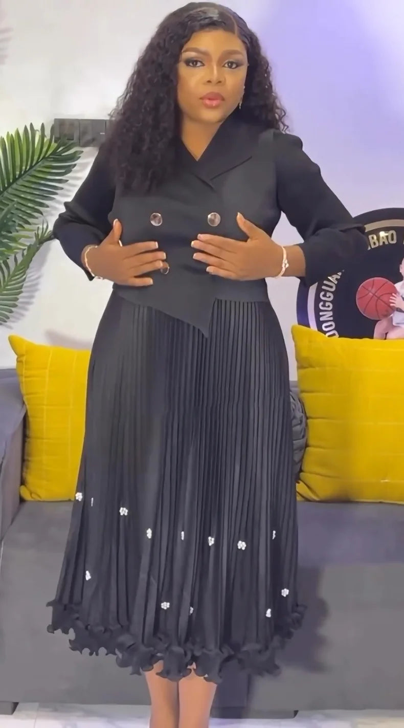 EGRM Miyake Pleated Long Dress Autumn Hot Sale Women's Double Breasted Waist Cinching Slimming High-end Stylish Versatile Skirt