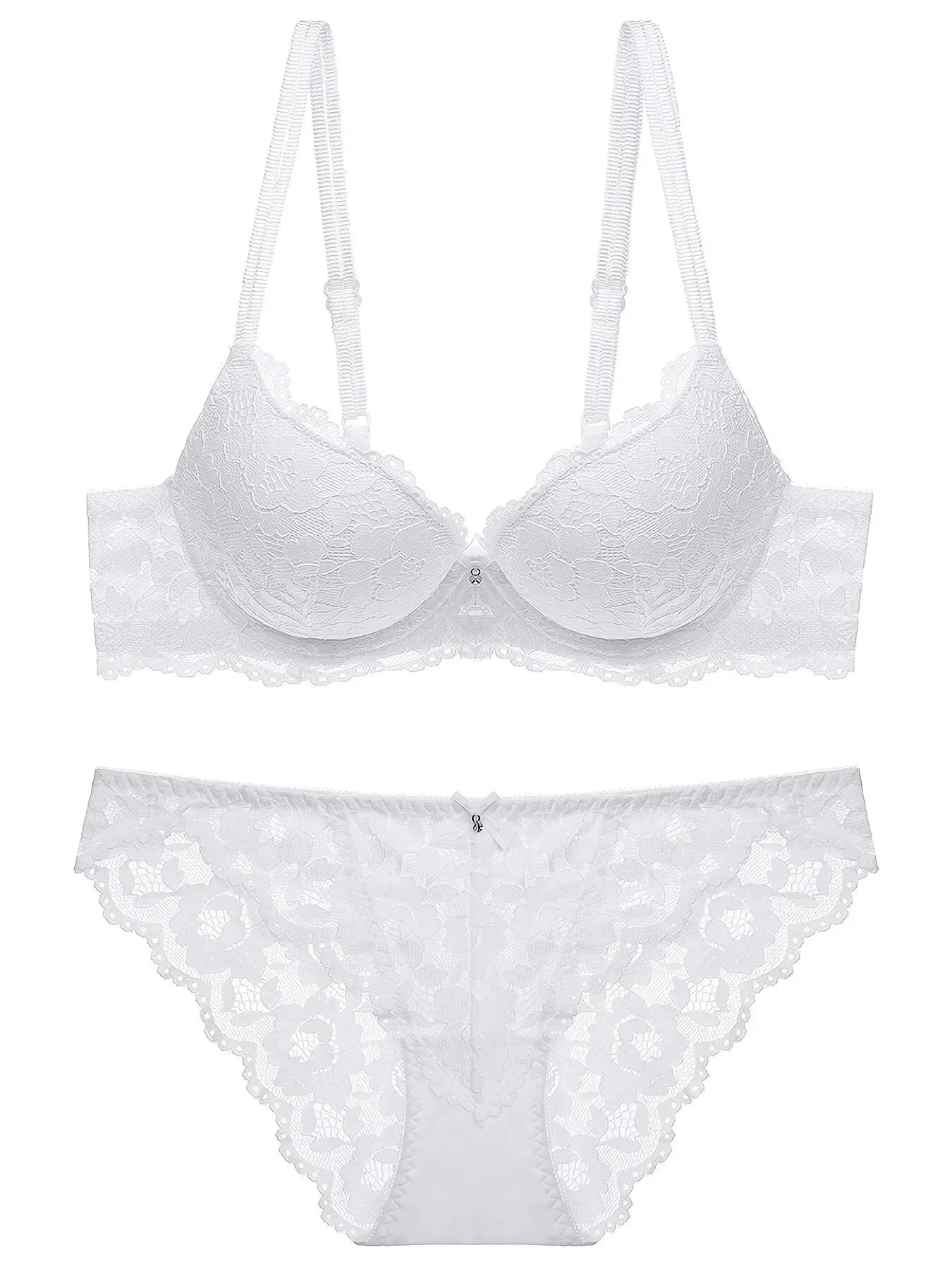 1 Set Elegant Lace Embroidery Breathable Fabric Lingerie Set Push-Up Bra Drop Waist Sheer Panty - Ultimate Valentine's Day