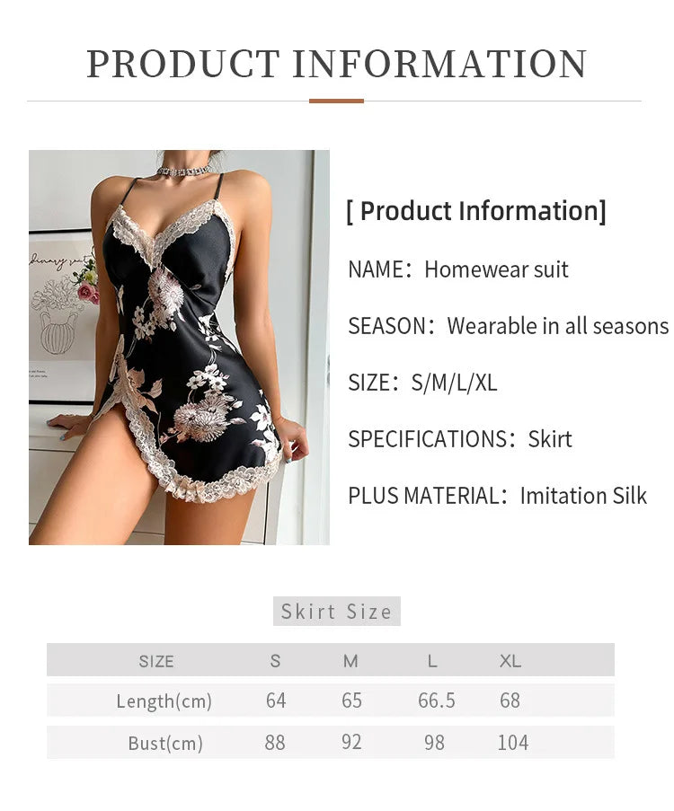 New ice silk sleeping dress summer breathable thin short skirt ladies home wear simulation silk slip dress sexy pajamas