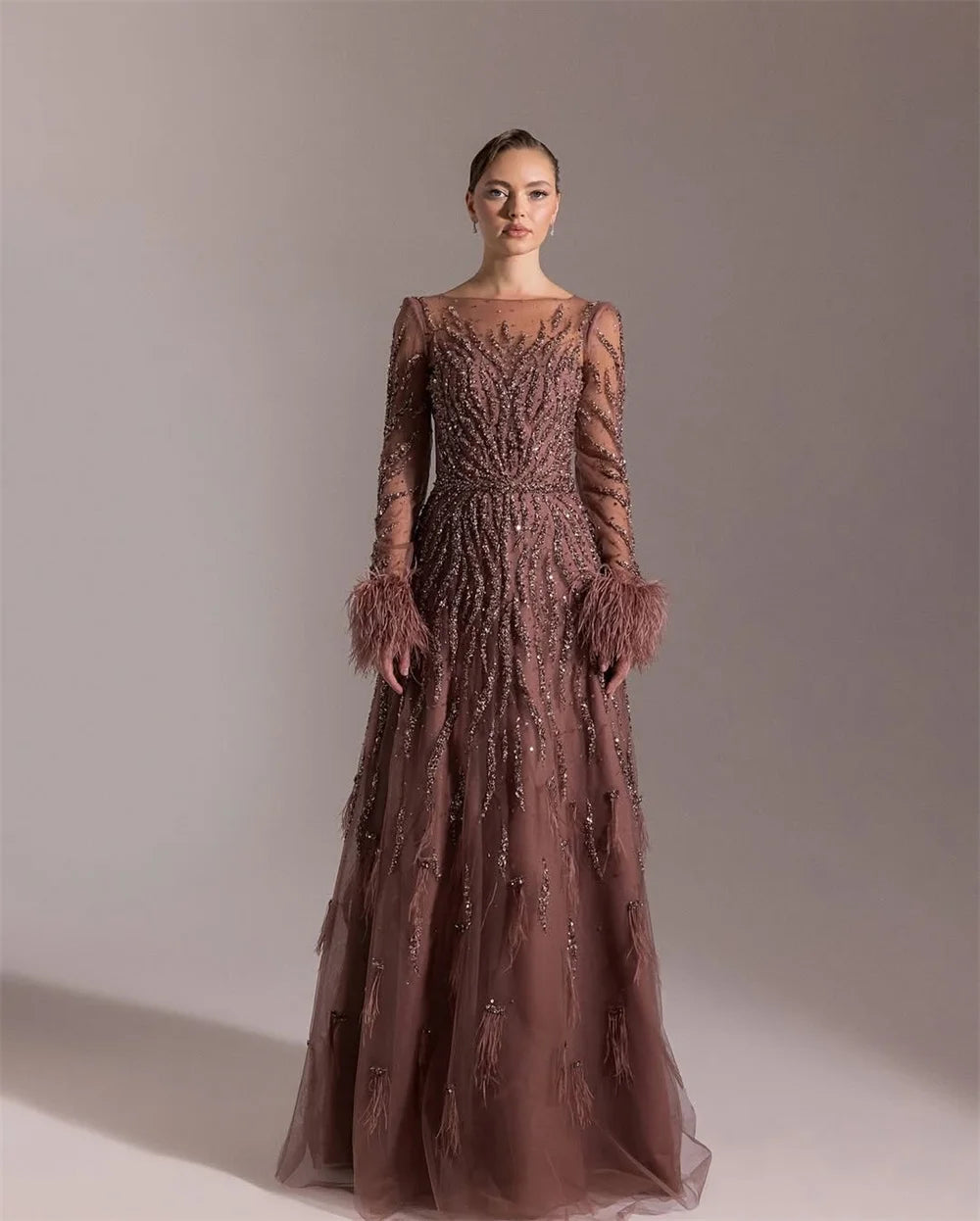 Customized Exquisite pure Organza Celebrity Gowns Luxury Scoop Sequined Feathers Crystal Mermaid Zipper Back Homecoming Dress