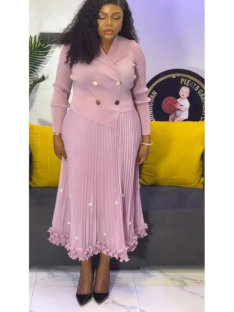 EGRM Miyake Pleated Long Dress Autumn Hot Sale Women's Double Breasted Waist Cinching Slimming High-end Stylish Versatile Skirt