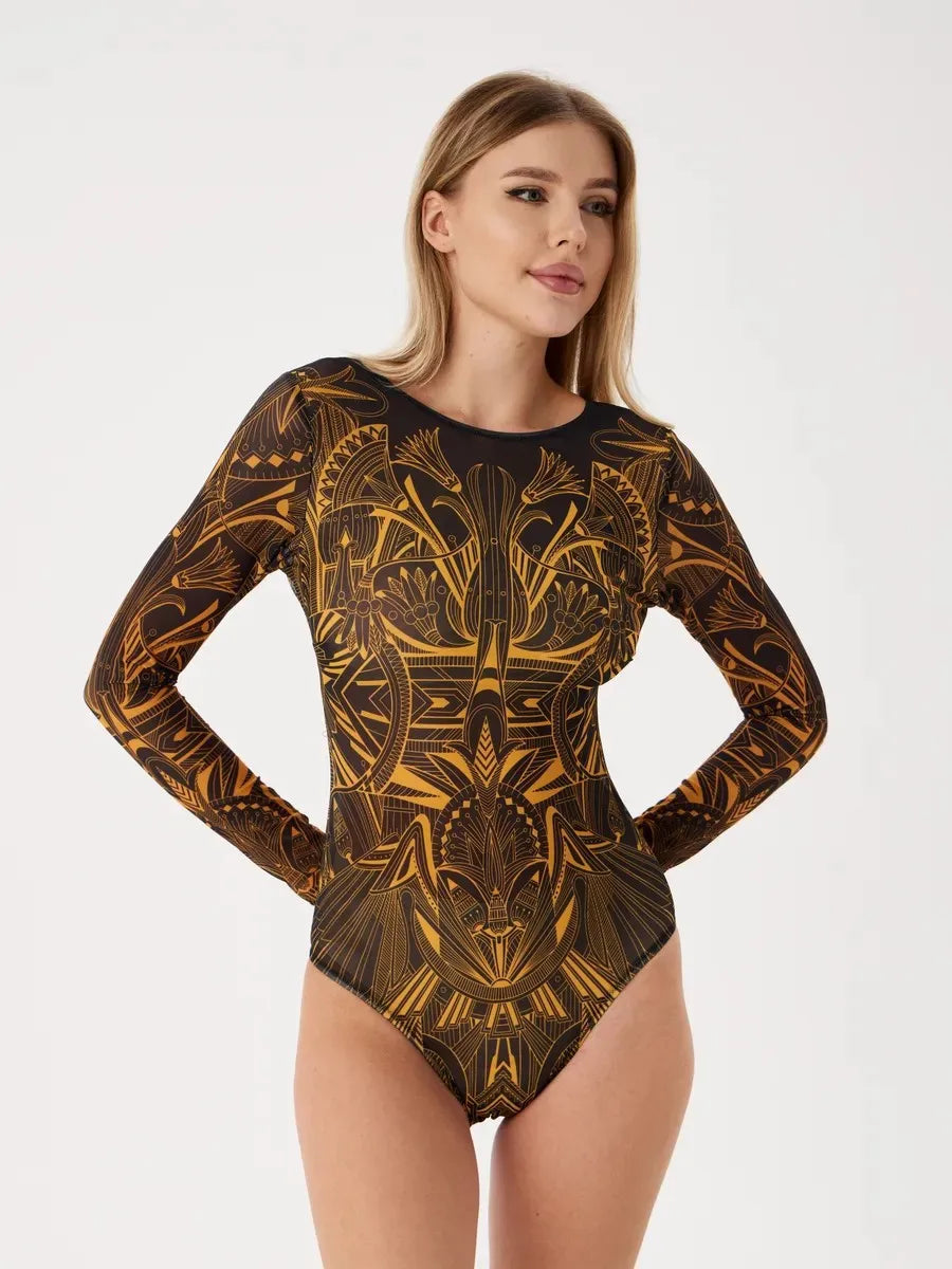 10 Colors Retro Long Sleeve Swimwear Body Suit One Piece Swimsuit Women 2025 Solid Sexy High Cut Bathing Suit Women Monokini