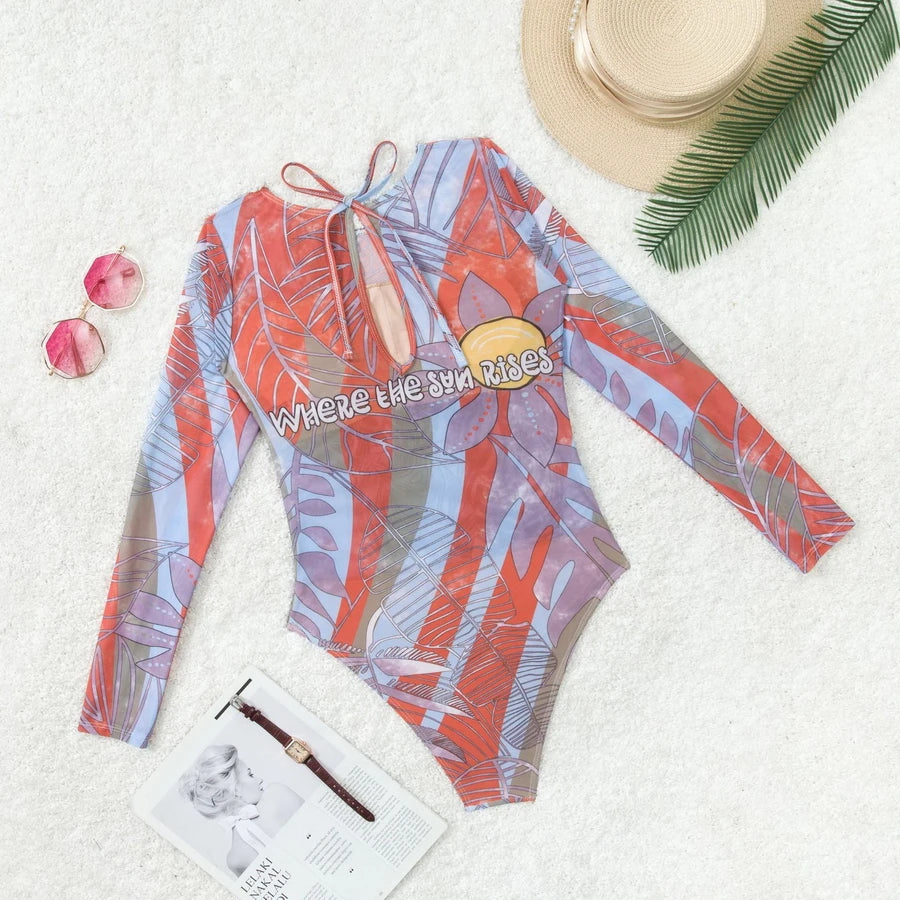 10 Colors Retro Long Sleeve Swimwear Body Suit One Piece Swimsuit Women 2025 Solid Sexy High Cut Bathing Suit Women Monokini
