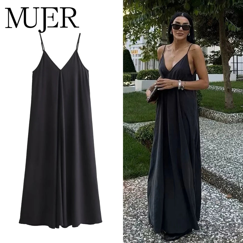 MUJER Black Slip Long Dresses for Women Red Draped Summer Dress Woman Sexy Backless Maxi Dress Women Summer Beach Dresses